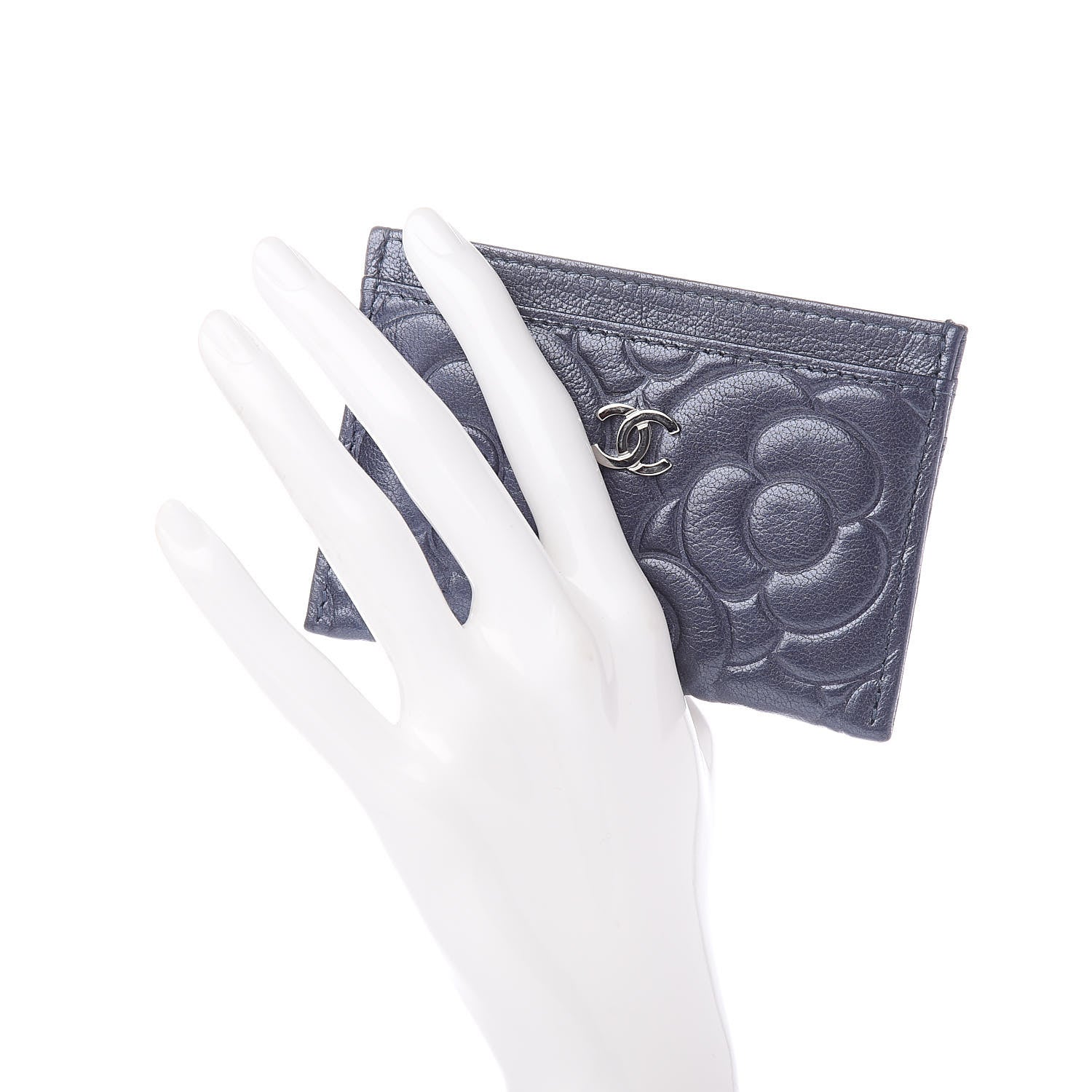 Chanel Goatskin Camellia Embossed Card Holder Dark Blue 2 of 8