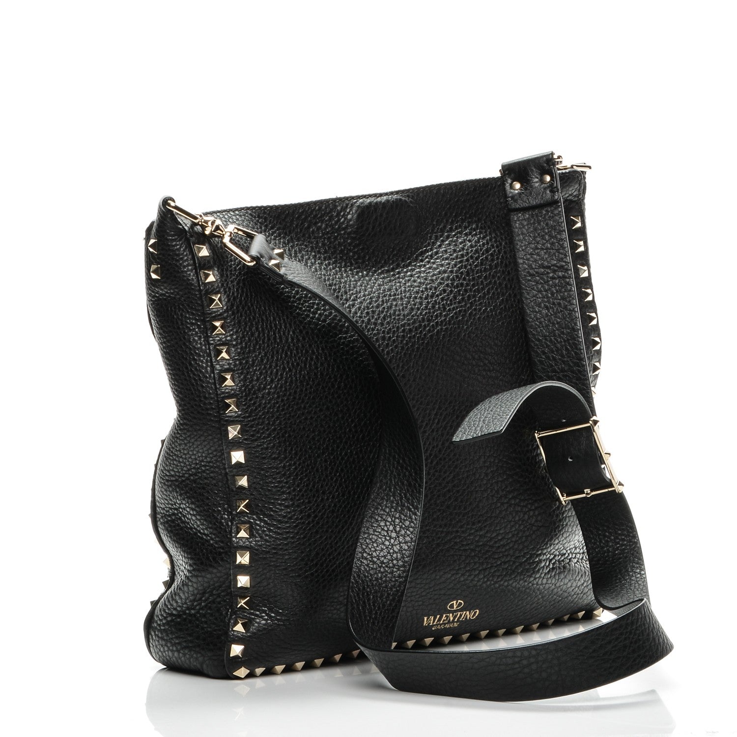 Valentino Garavani Pebbled Calfskin Large Rockstud Flip-Lock Messenger Bag Black 3 of 7