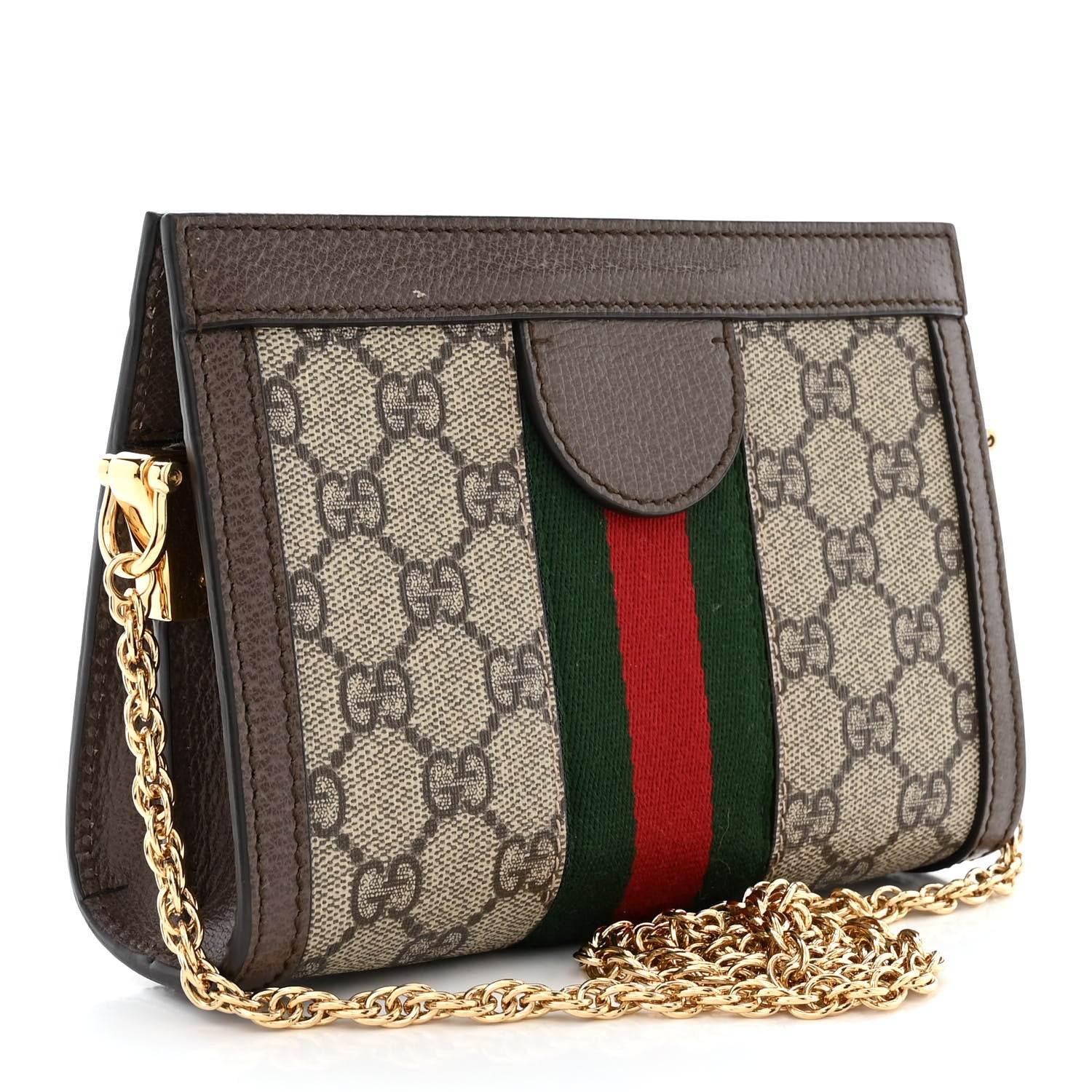 Gucci GG Supreme Monogram Textured Dollar Calfskin Web Mini Ophidia Chain Shoulder Bag Beige Ebony New Acero 3 of 12