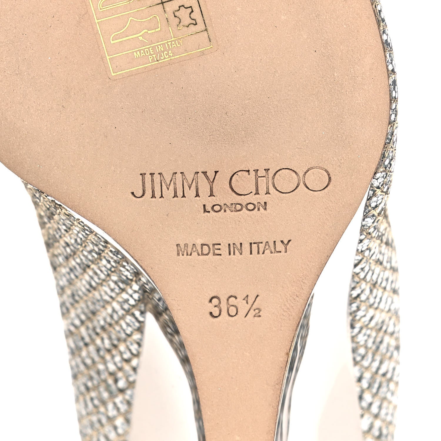 Jimmy Choo Glitter Fabric Baxen Peep Toe Wedges 36.5 Silver Gold 6 of 10