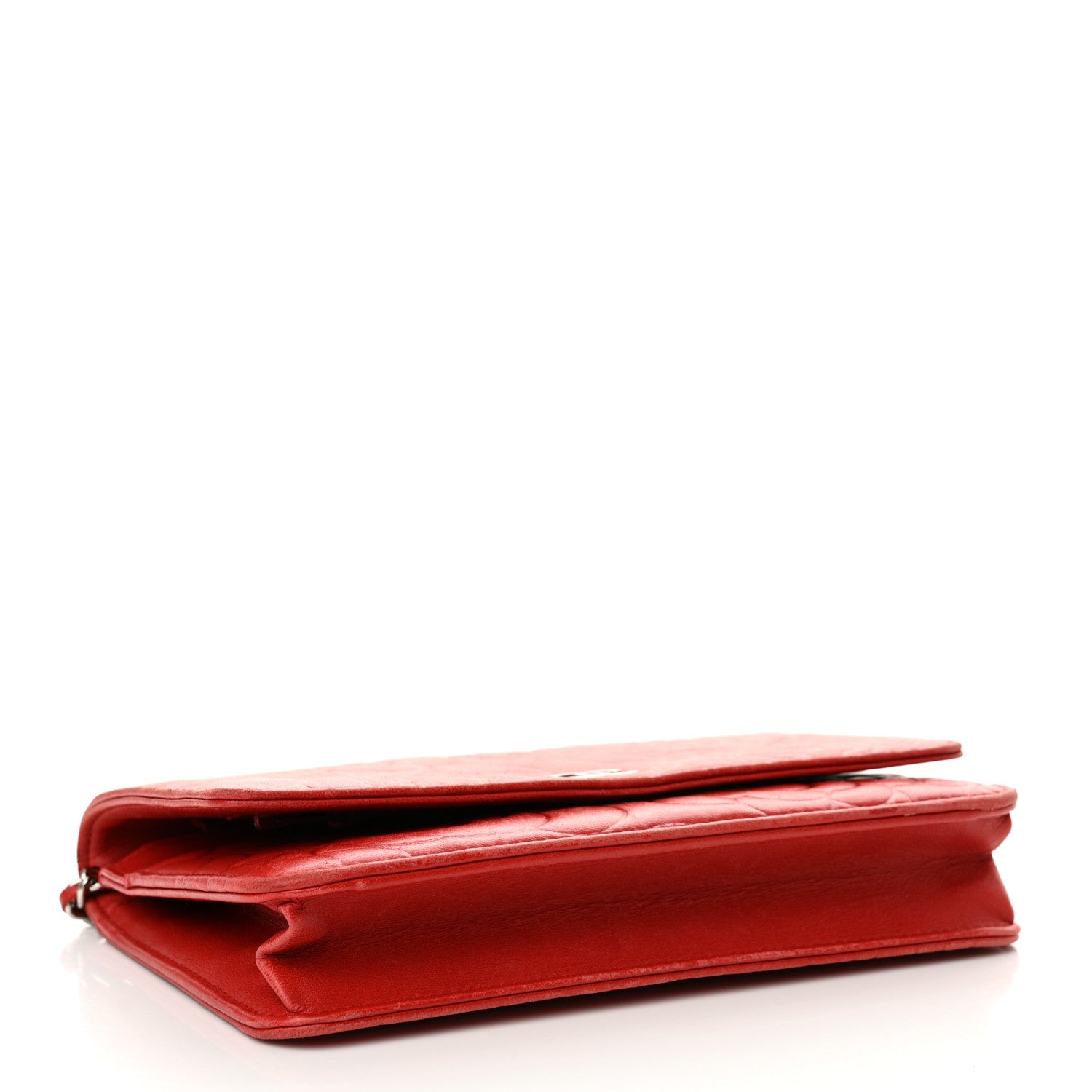 Chanel Lambskin Camellia Embossed Wallet on Chain WOC Red 4 of 20
