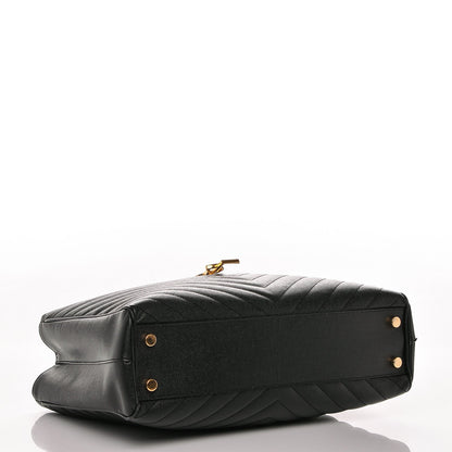 Saint Laurent Grain De Poudre Matelasse Chevron Monogram Shopping Bag Black 4 of 6