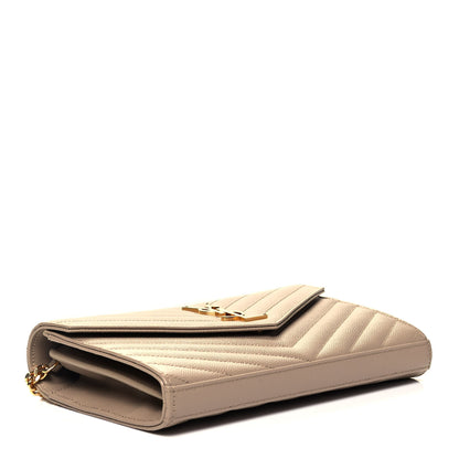 Saint Laurent Grain De Poudre Matelasse Chevron Monogram Chain Wallet Dark Beige 4 of 8