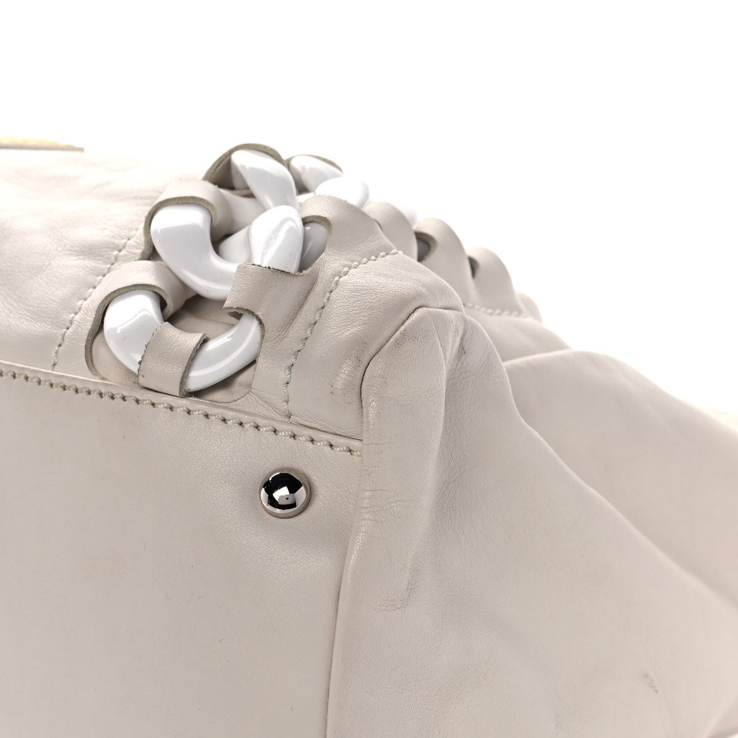 Chanel Calfskin Modern Chain Rhodoid East West Tote White 10 of 15