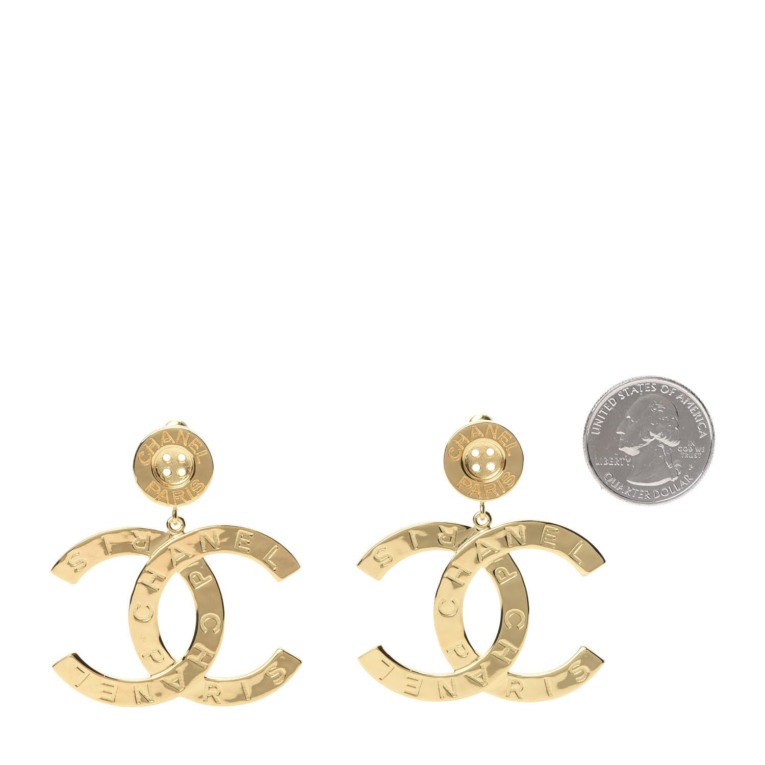 Chanel Metal Large Paris Button Earrings Gold 2 of 5