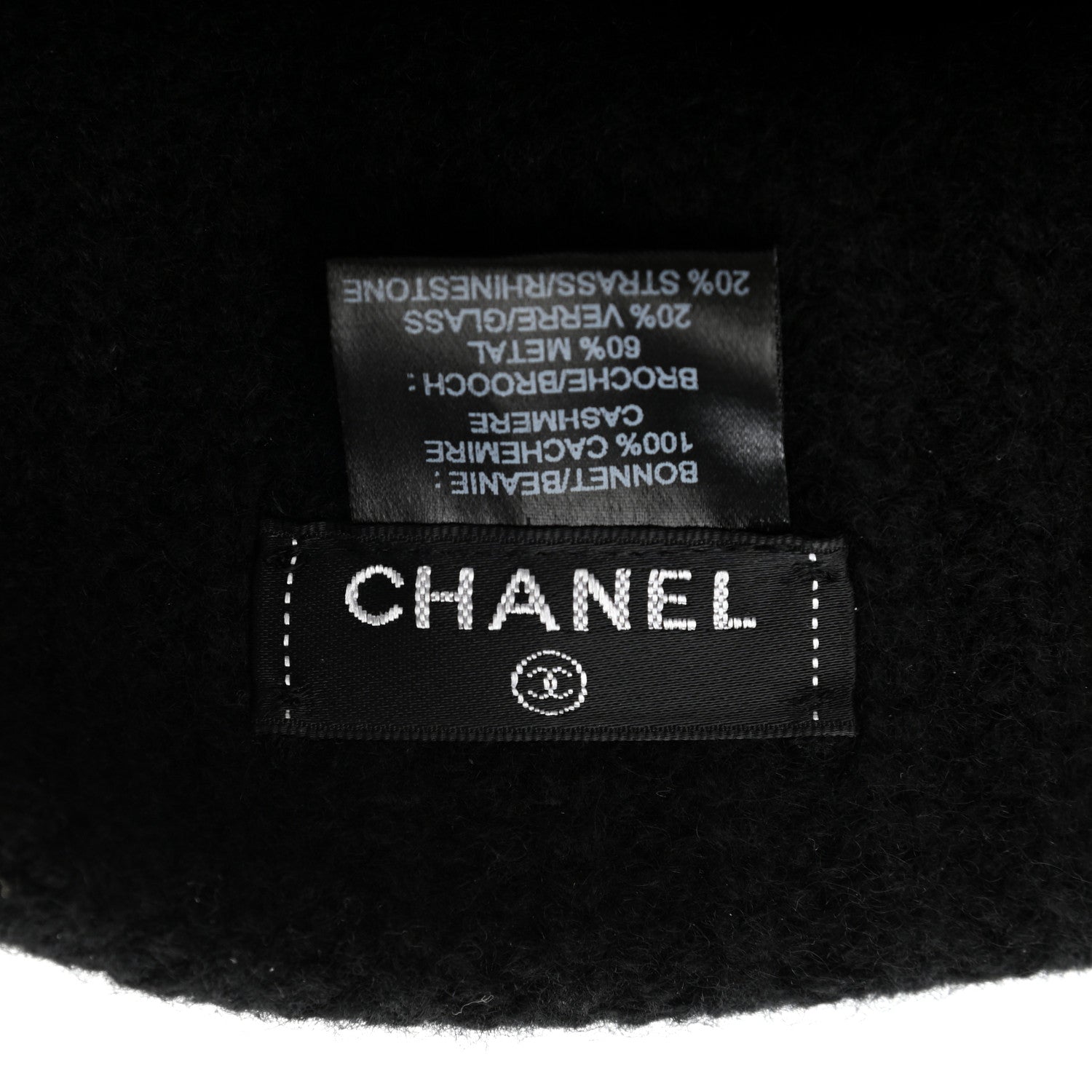 Chanel Cashmere CC Brooch Beanie Hat Black 5 of 5
