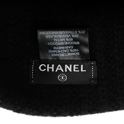 Chanel Cashmere CC Brooch Beanie Hat Black 5 of 5