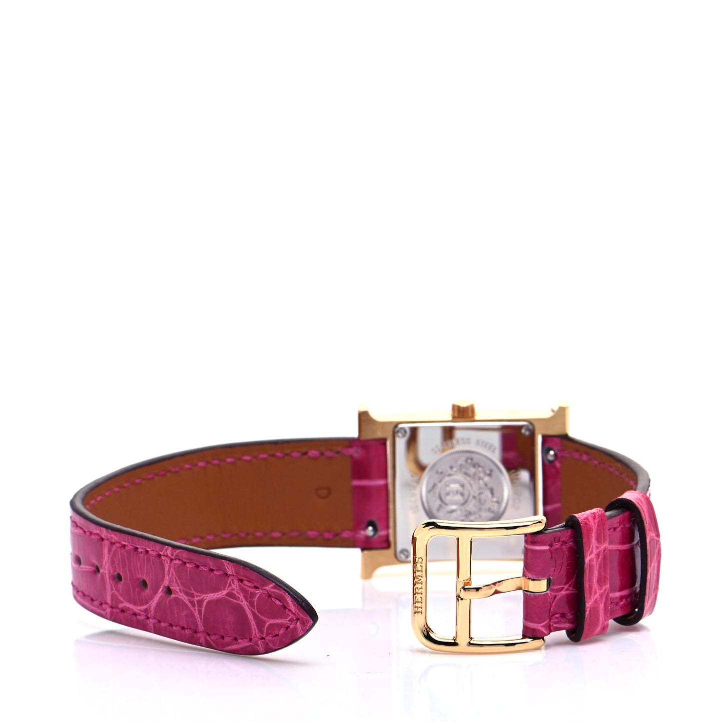 Stainless Steel Alligator Diamond Mother of Pearl 21mm Heure H Hour Quartz Watch Framboise