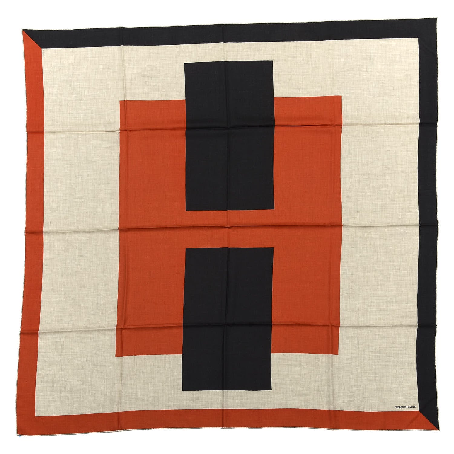 Hermes Cashmere Silk Encadre H Passant Giant Scarf 140 Gris Chine Rouge Black 1 of 6