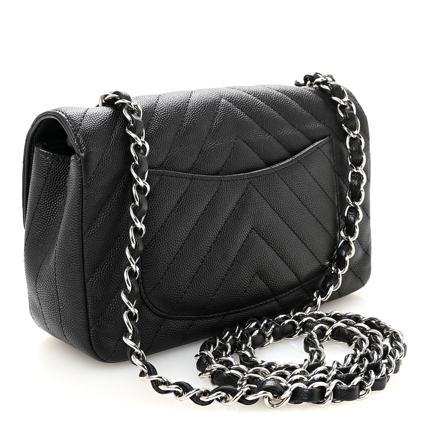 Caviar Chevron Quilted Mini Rectangular Flap Black