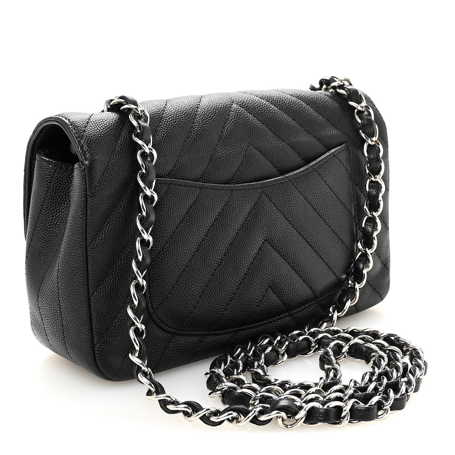 Chanel Caviar Chevron Quilted Mini Rectangular Flap Black 3 of 10