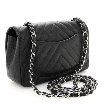 Chanel Caviar Chevron Quilted Mini Rectangular Flap Black 3 of 10
