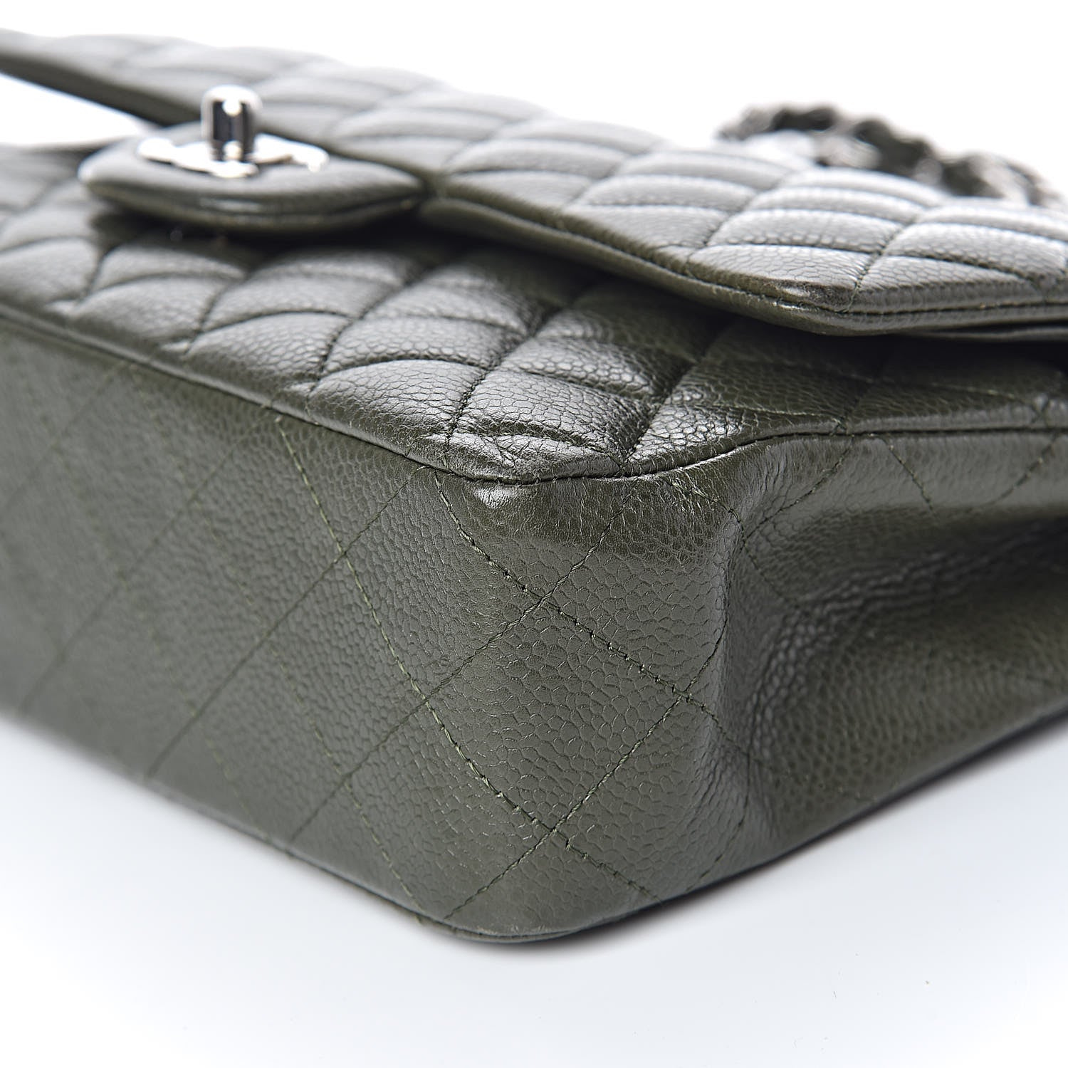 Chanel Caviar Quilted Medium Double Flap Dark Green 11 of 12