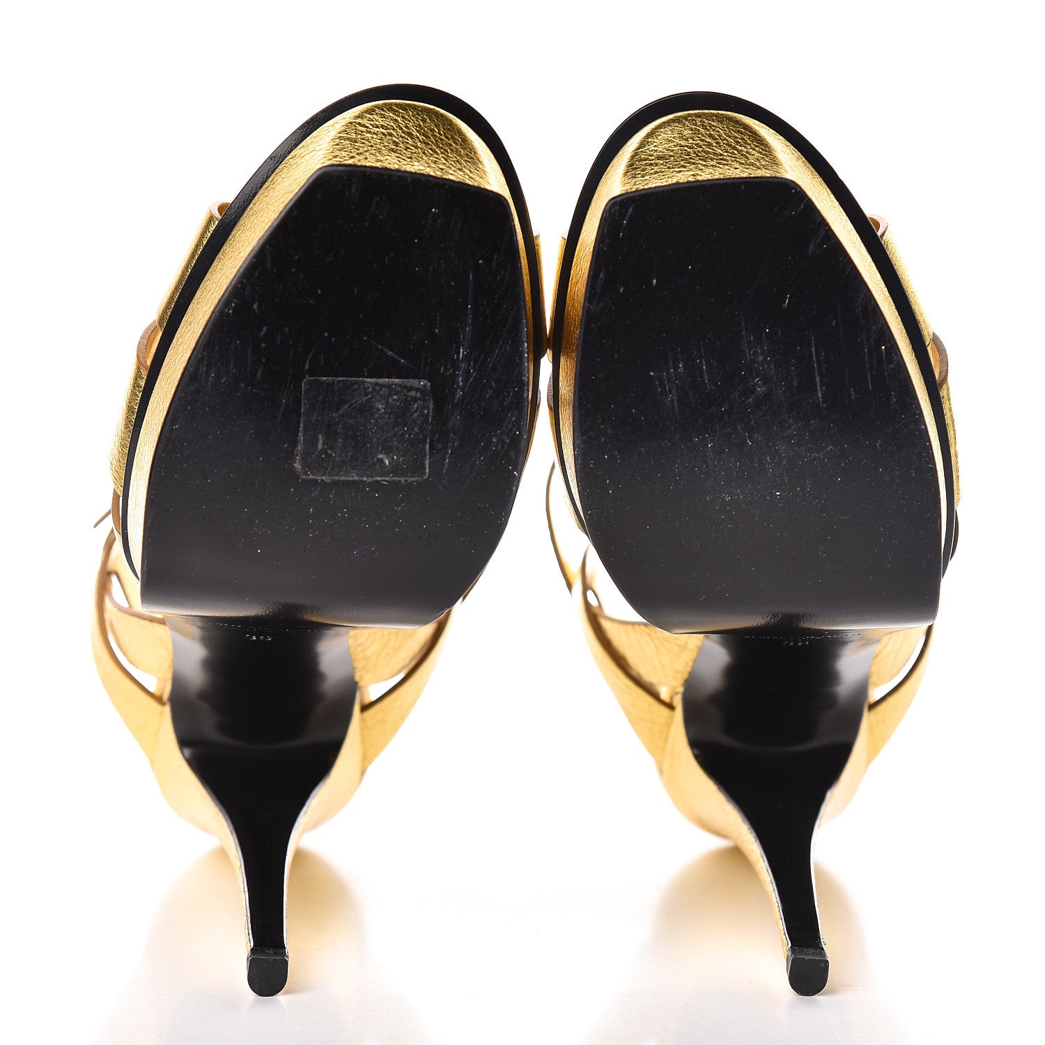 Saint Laurent Metallic Calfskin Tribute 105 Platform Sandals 39 Black Gold 5 of 12