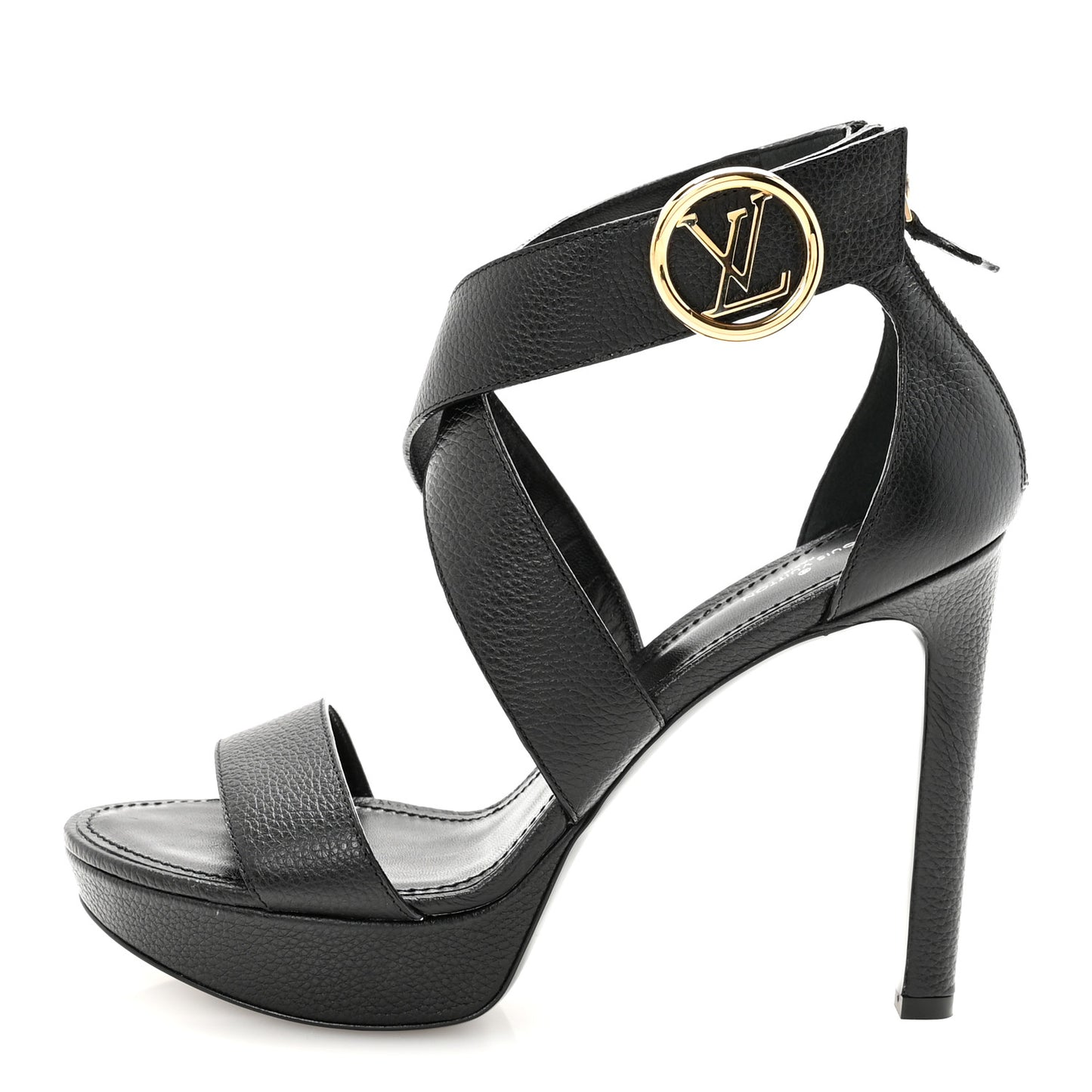 Grained Calfskin Horizon Platform Sandals 39.5 Black