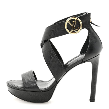 Louis Vuitton Grained Calfskin Horizon Platform Sandals 39.5 Black 1 of 10