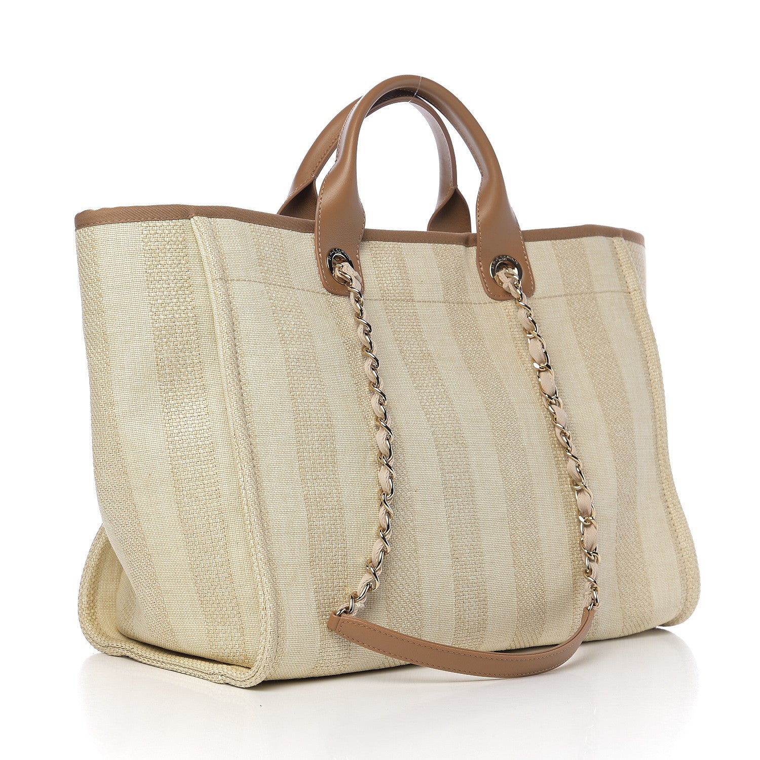 Chanel Mixed Fibers Striped Medium Deauville Tote Beige 2 of 10