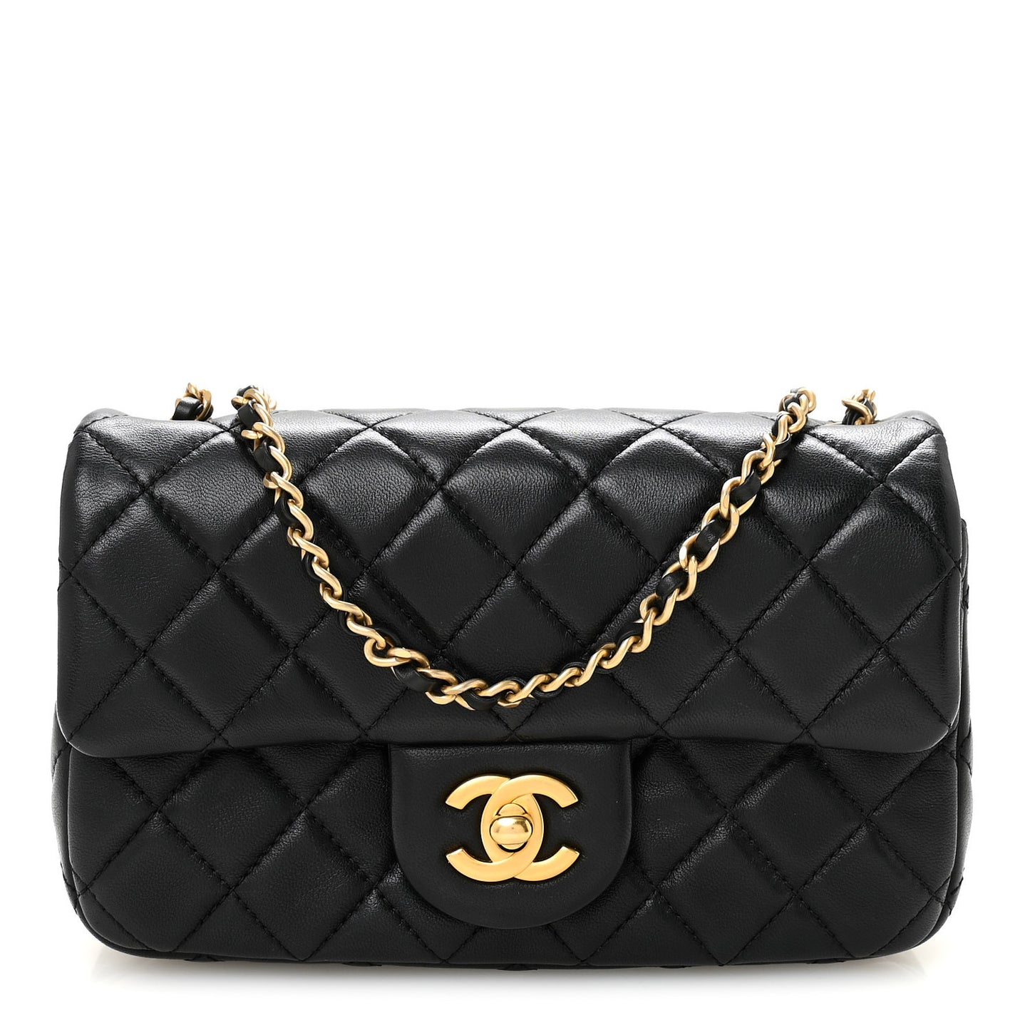 Lambskin Quilted Mini Rectangular Pearl Crush Flap Black