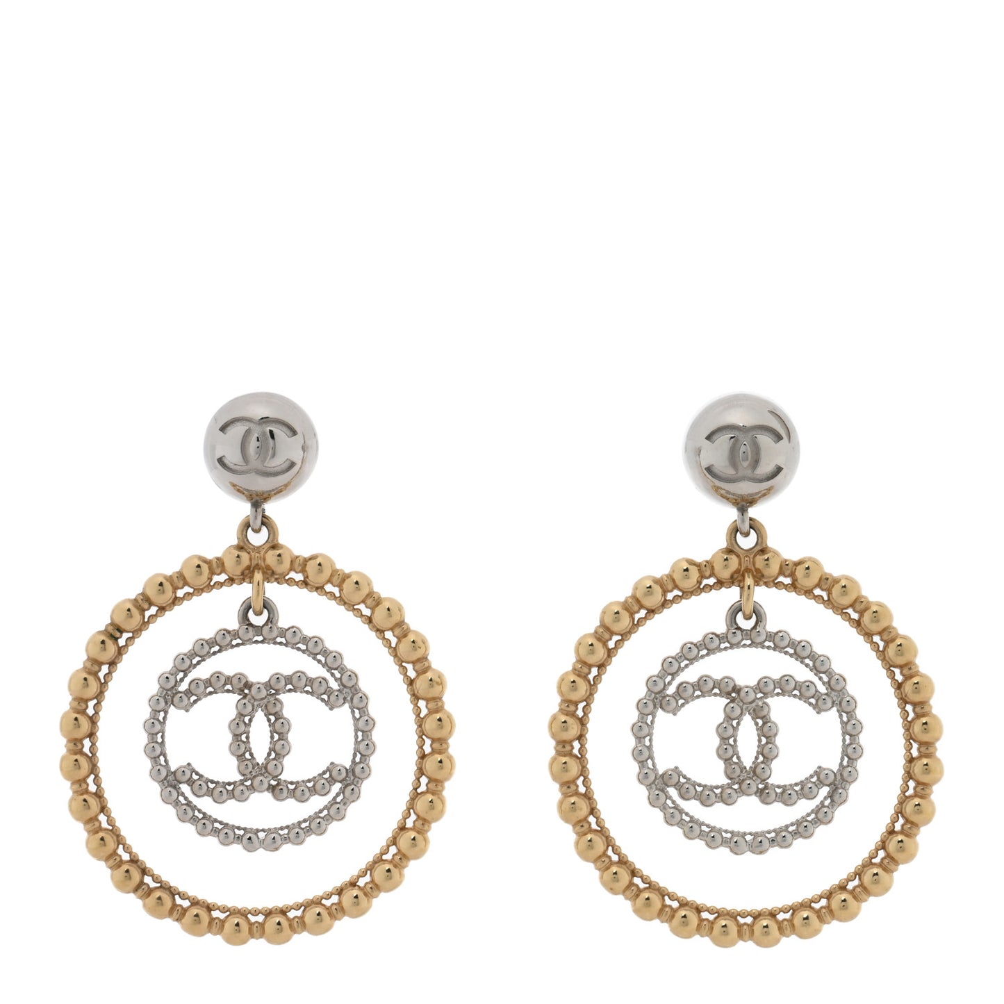 Metal Bead Round CC Drop Earrings Gold Silver