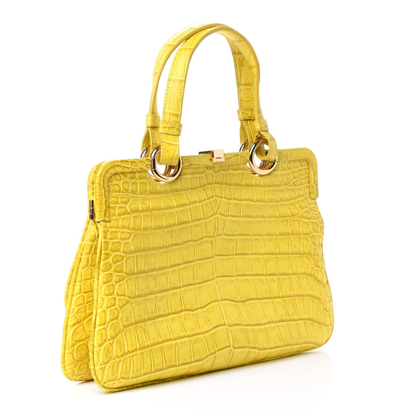 Crocodile Flap Pocket Frame Tote Yellow