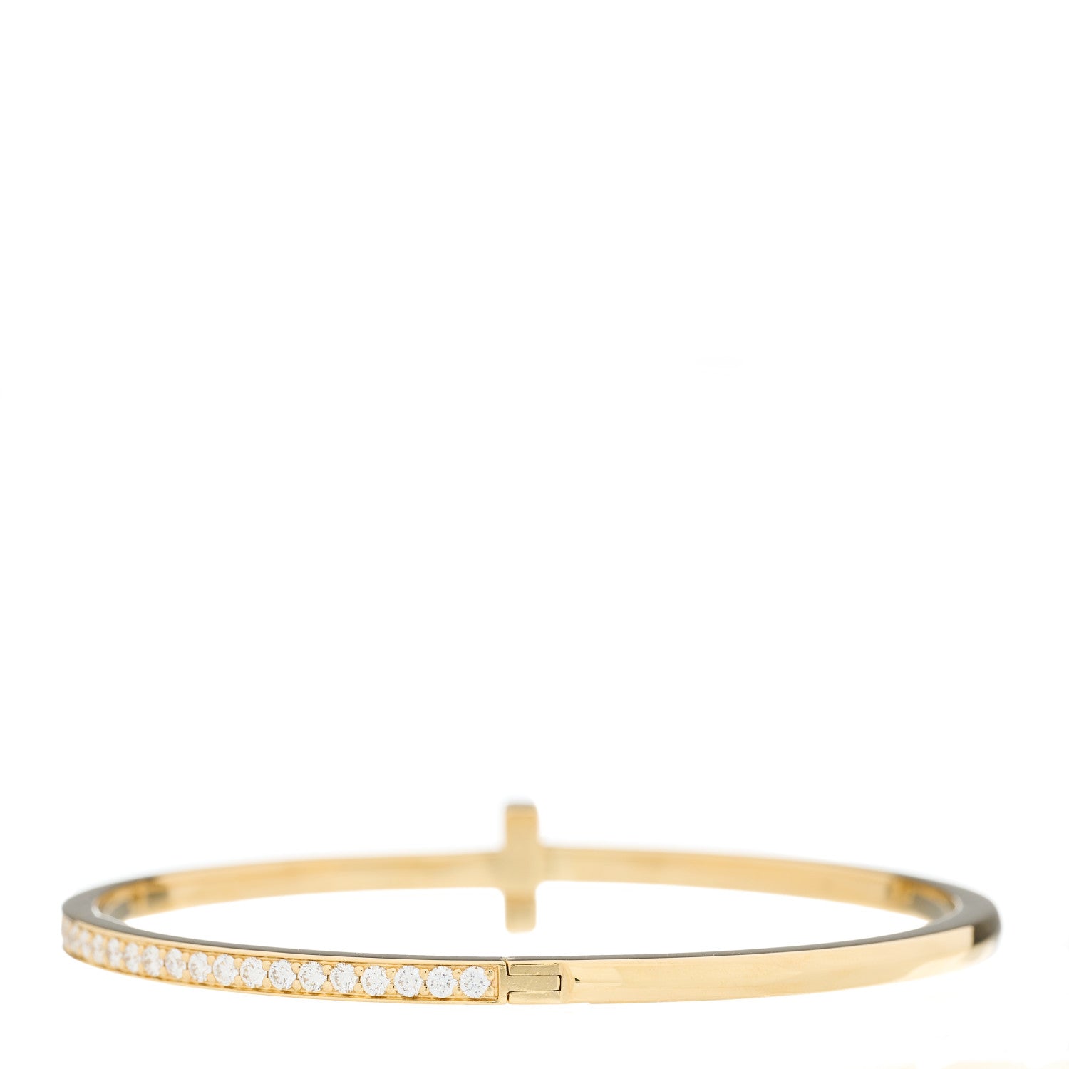 Tiffany 18K Yellow Gold Diamond Narrow T1 Hinged Bangle Bracelet 3 of 5