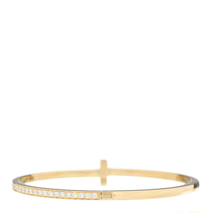Tiffany 18K Yellow Gold Diamond Narrow T1 Hinged Bangle Bracelet 3 of 5