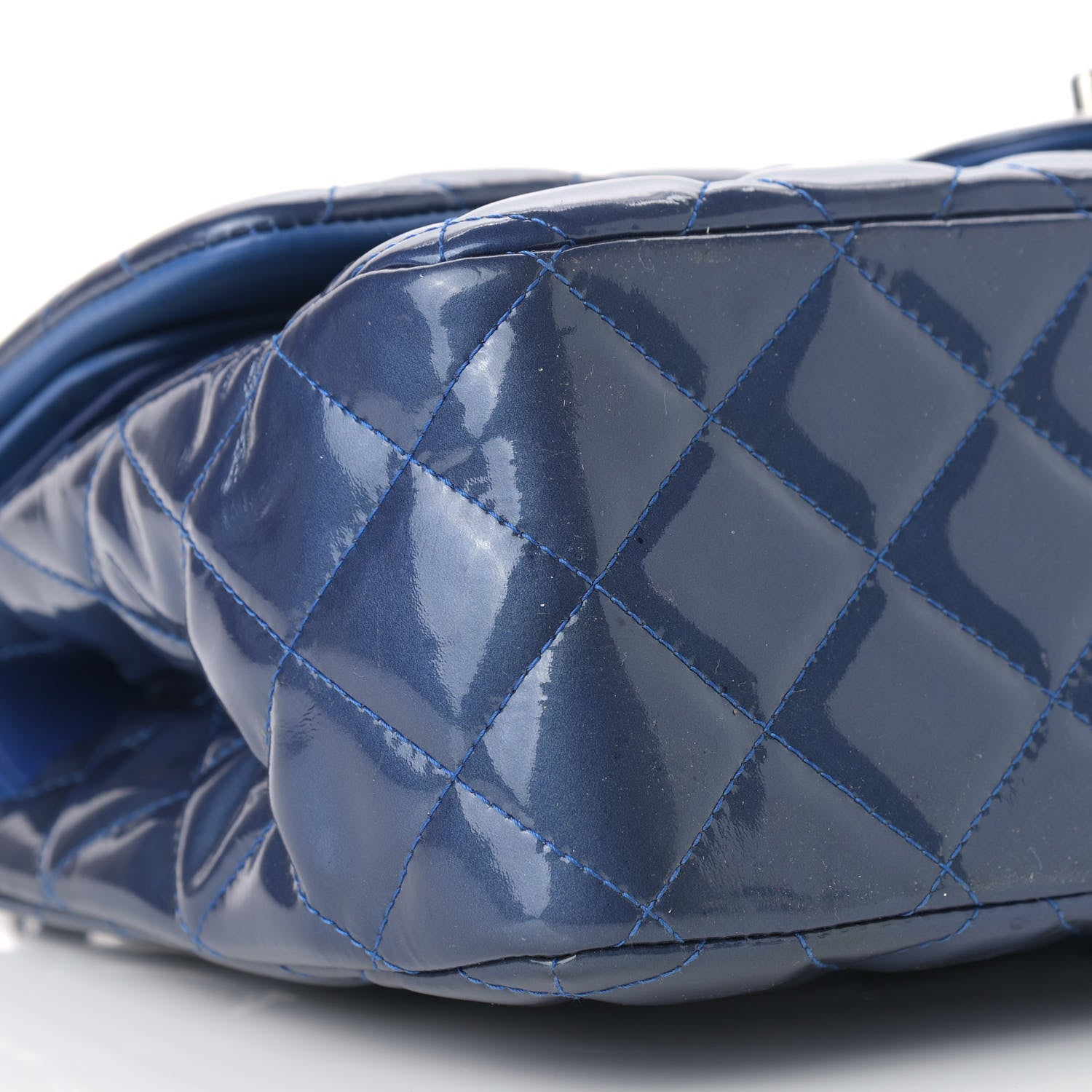 Chanel Patent Quilted Jumbo Double Flap Blue 8 of 20
