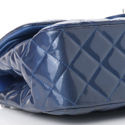 Chanel Patent Quilted Jumbo Double Flap Blue 8 of 20