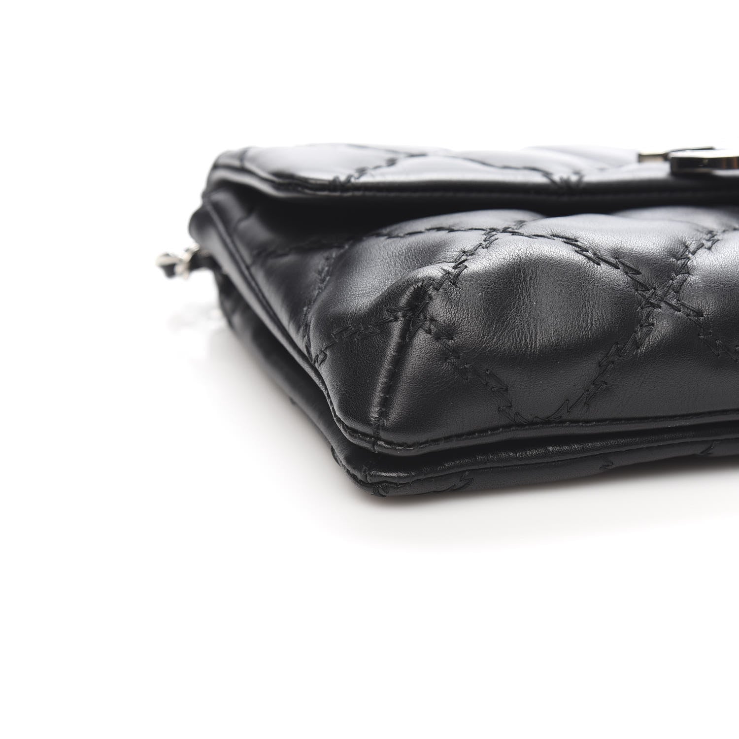 Chanel Calfskin Quilted Double Stitch Hamptons Clutch with Chain Black 8 of 10