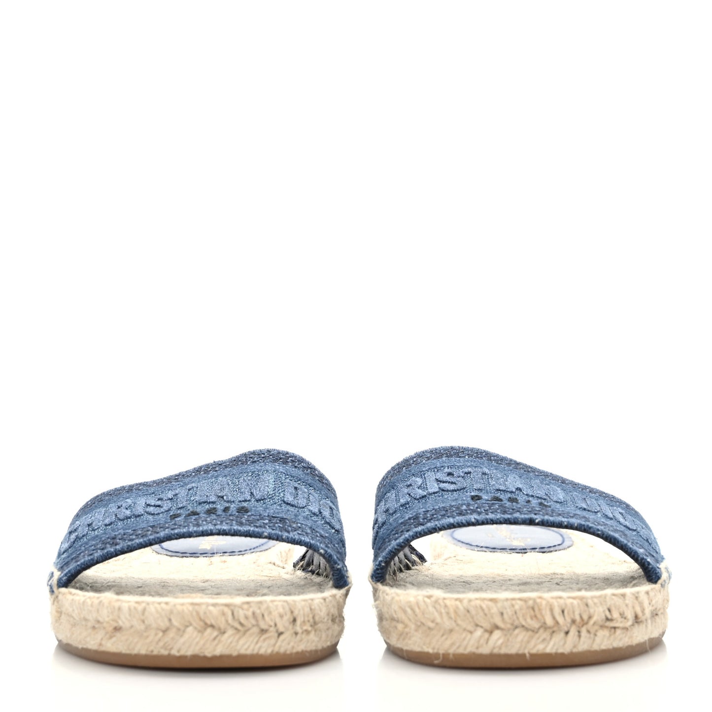 Denim Embroidered Granville Espadrille Flat Slide Sandals 37 Blue