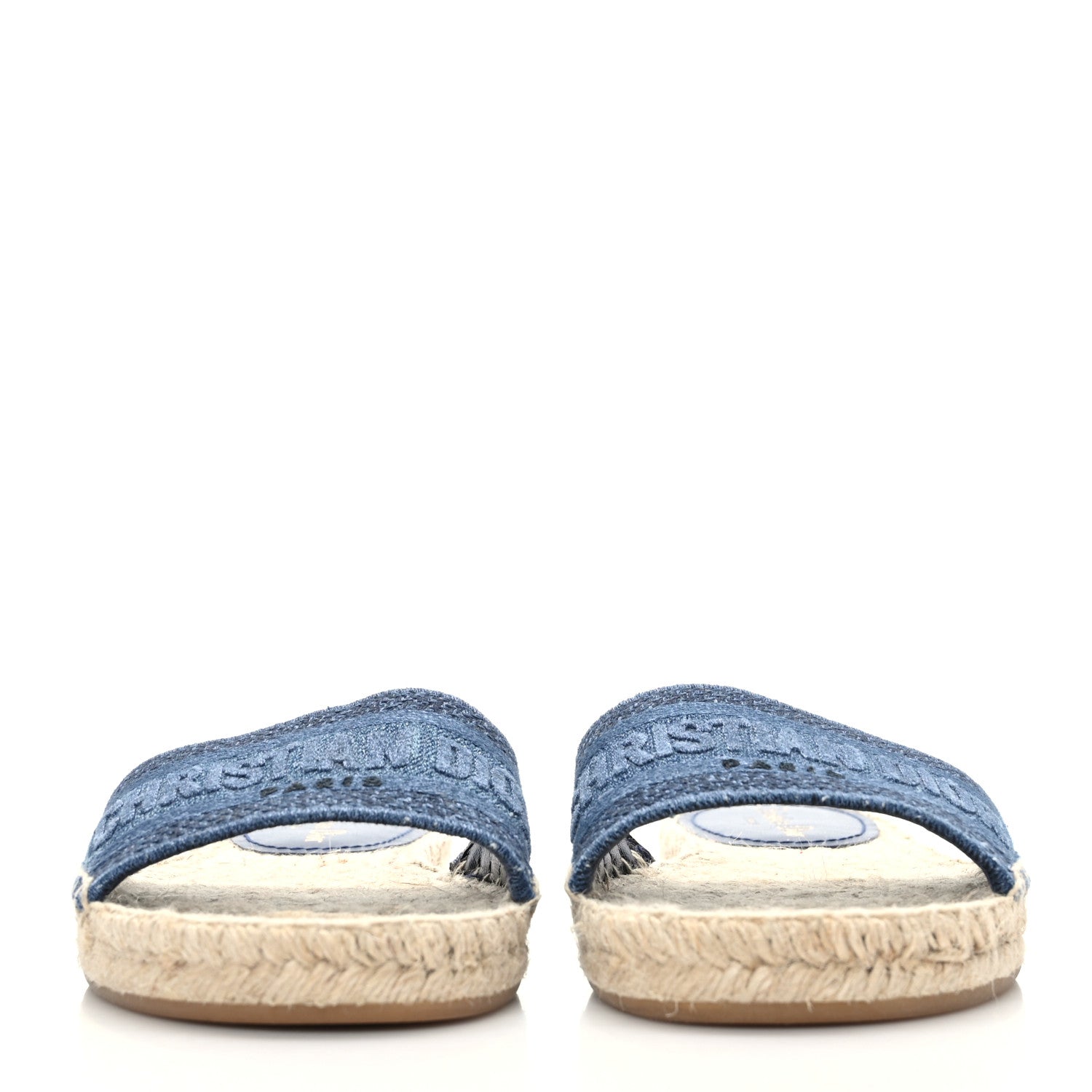 Christian Dior Denim Embroidered Granville Espadrille Flat Slide Sandals 37 Blue 2 of 8