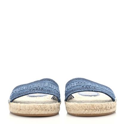 Christian Dior Denim Embroidered Granville Espadrille Flat Slide Sandals 37 Blue 2 of 8