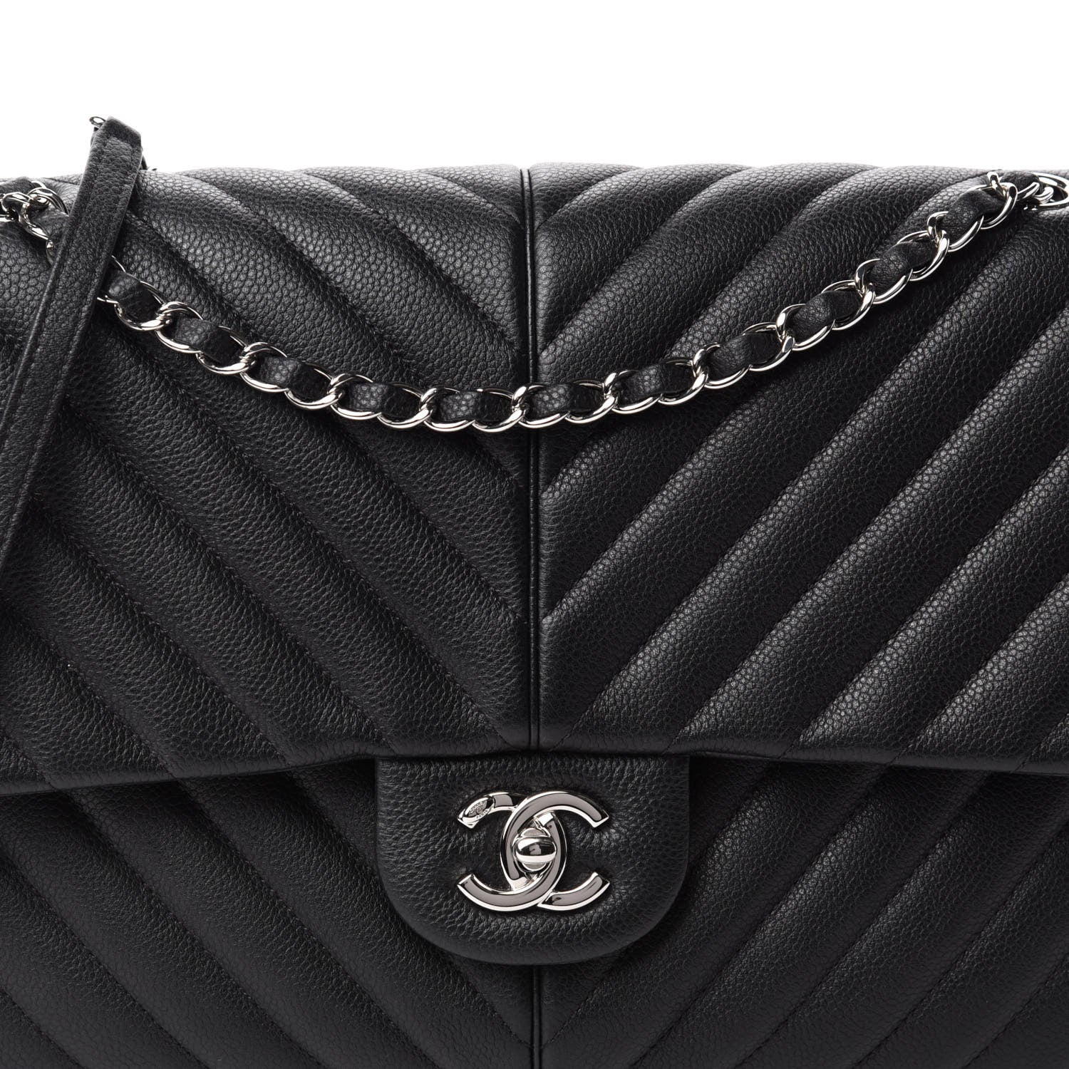 Chanel Caviar Chevron Quilted Large Puffy CC Flap Black 10 of 11