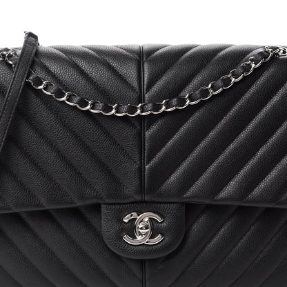 Chanel Caviar Chevron Quilted Large Puffy CC Flap Black 10 of 11