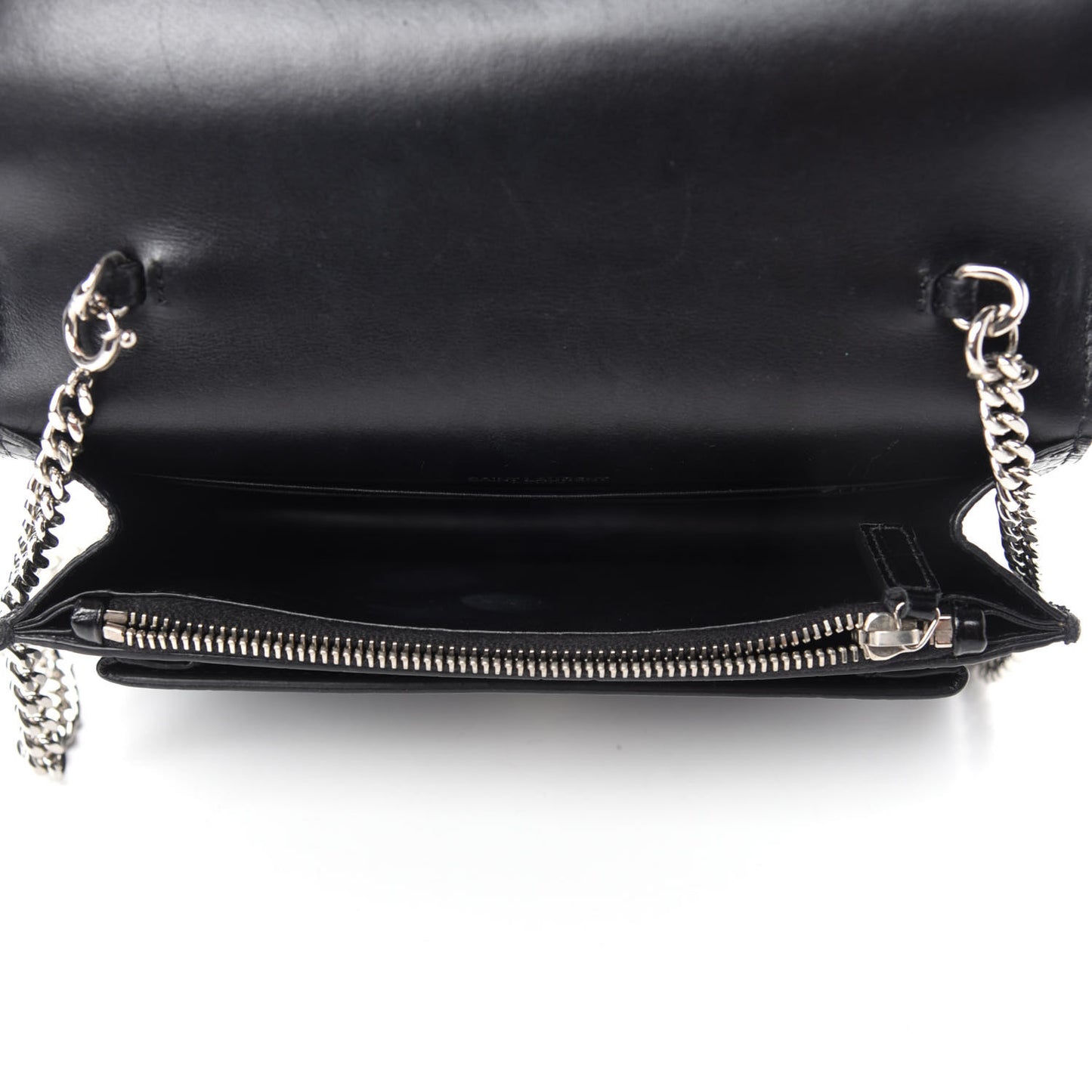 Calfskin Crocodile Embossed Monogram Sunset Top Handle Chain Wallet Black