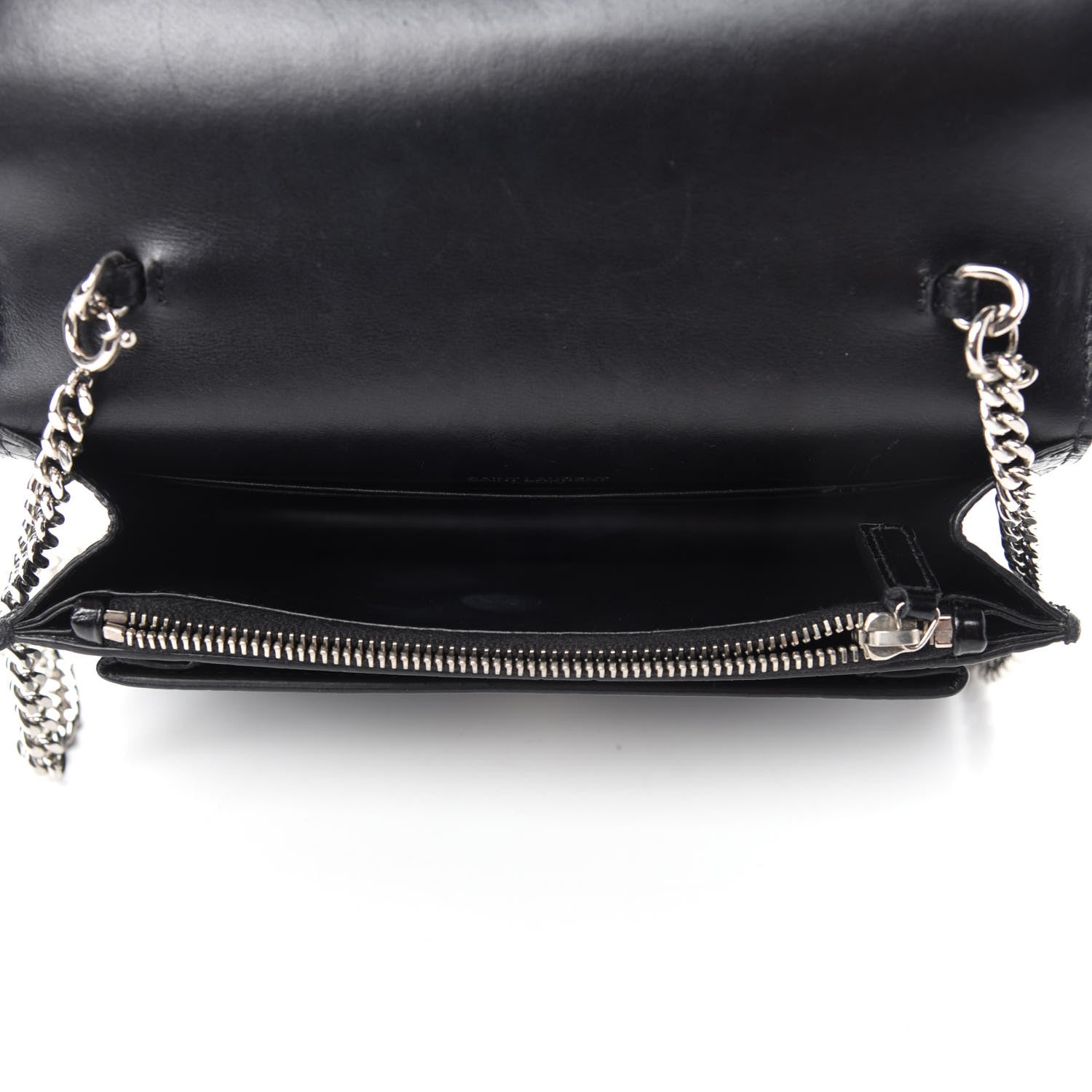 Saint Laurent Calfskin Crocodile Embossed Monogram Sunset Top Handle Chain Wallet Black 5 of 12