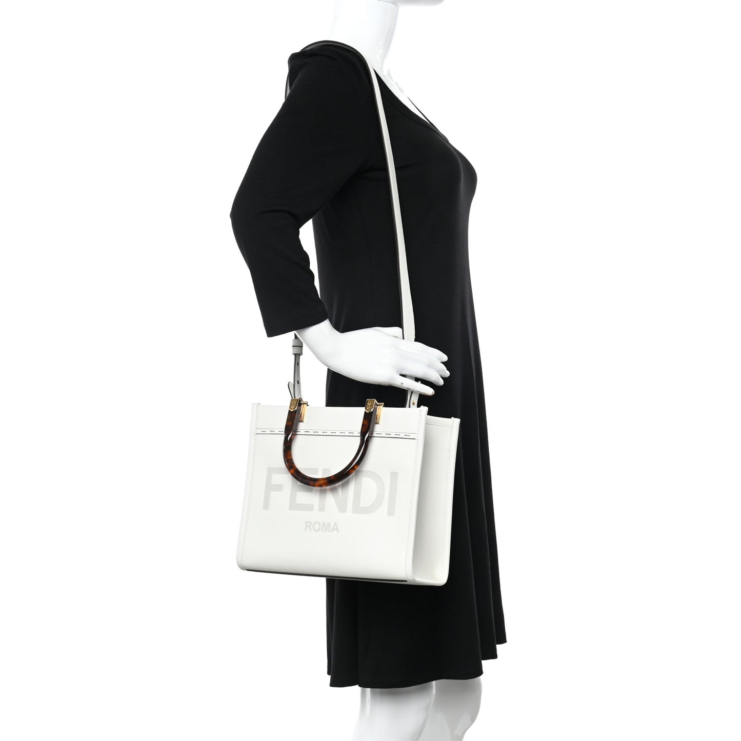 Vitello King Plexiglass Logo Embossed Small Fendi Sunshine Shopper Tote White Rice