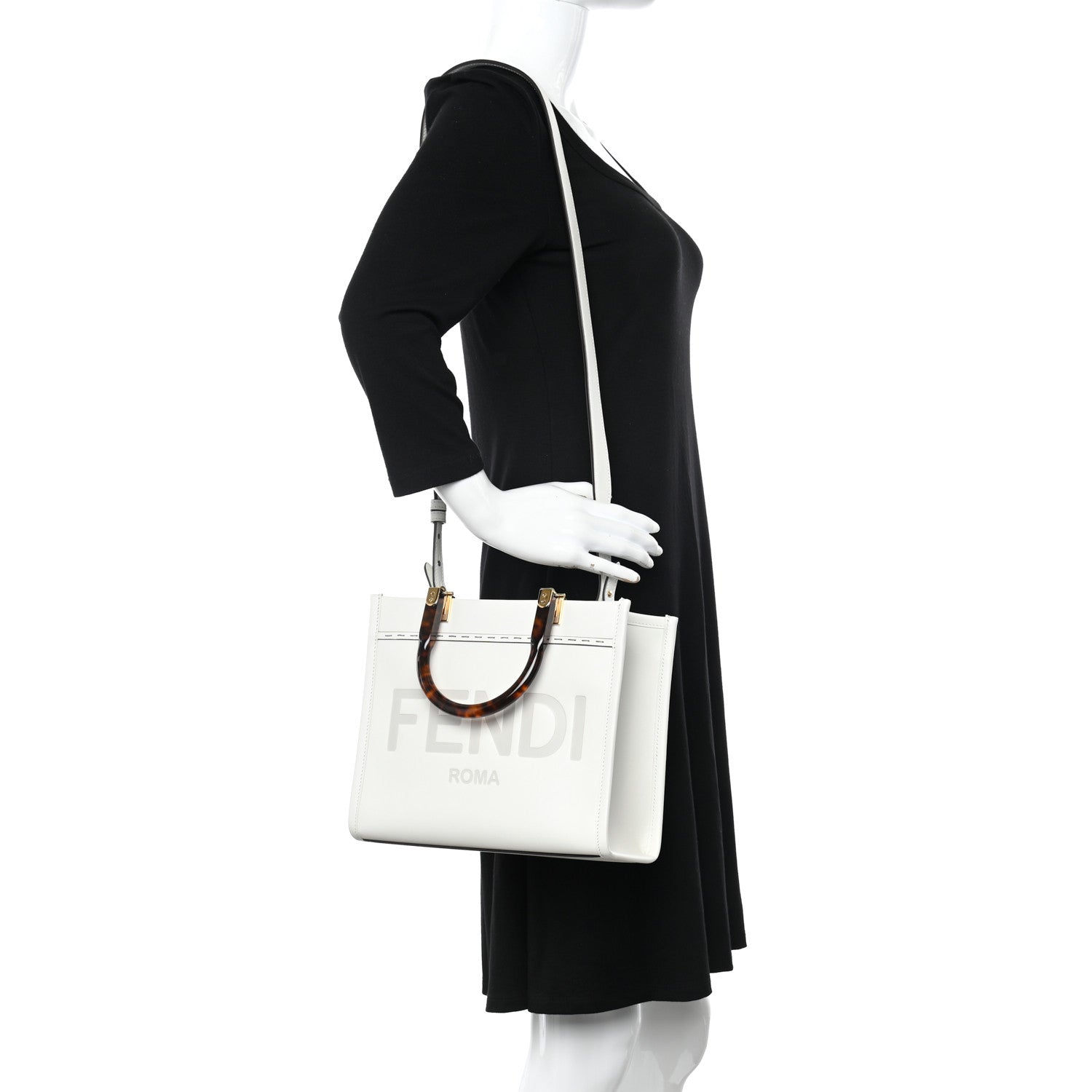 Fendi Vitello King Plexiglass Logo Embossed Small Fendi Sunshine Shopper Tote White Rice 2 of 9