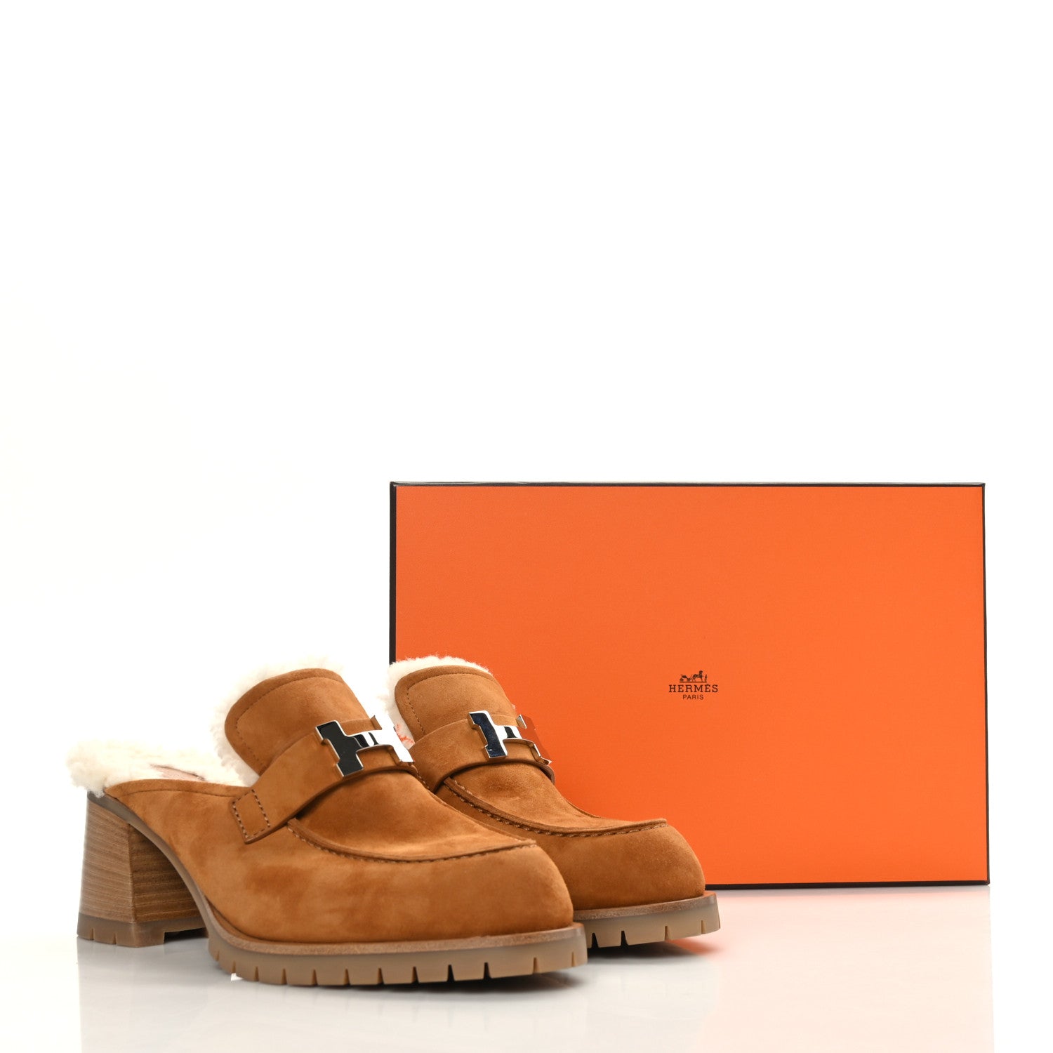Hermes Suede Goatskin Woolskin Flore 60 Mules 39 Brun Amourette Ecru 9 of 9