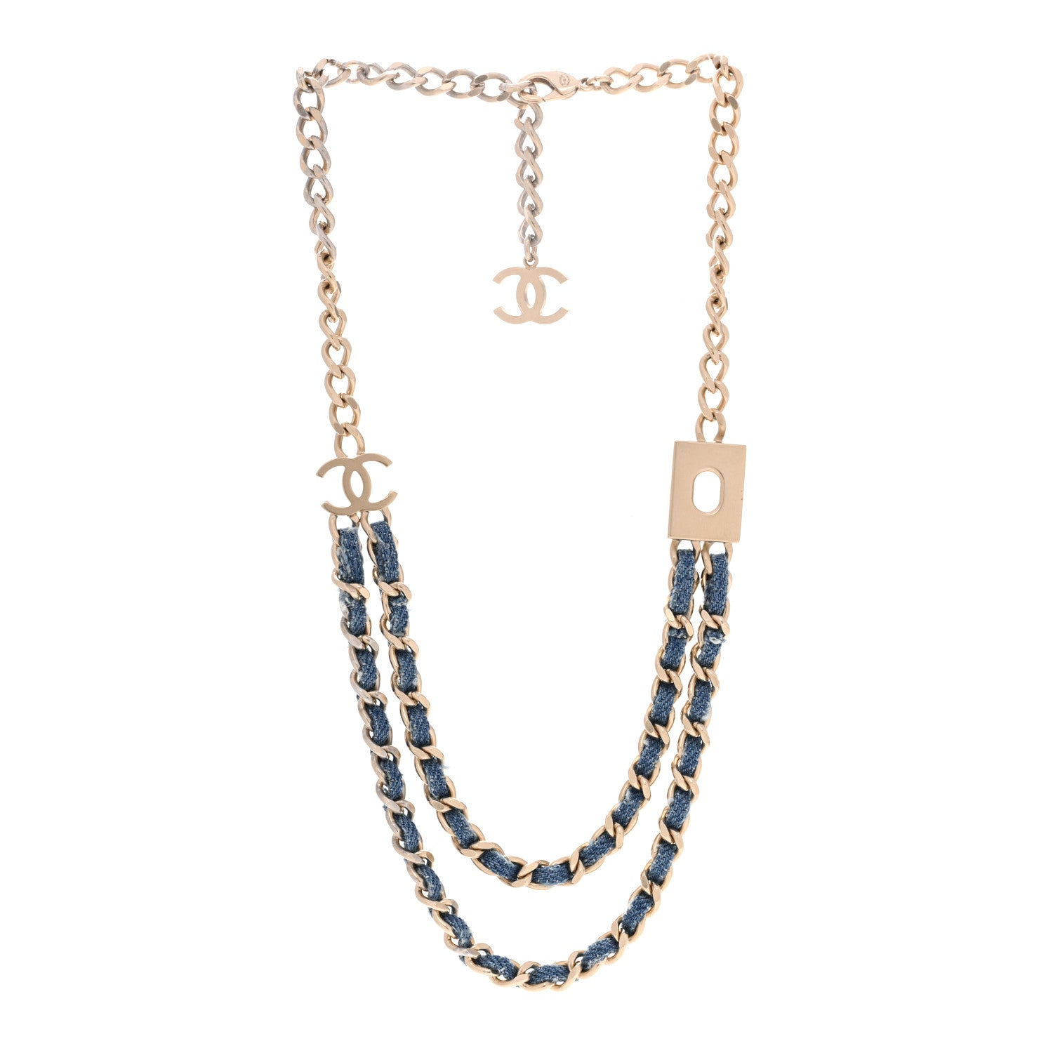 CHANEL デニム2連ネックレス　ノベルティ Chanel Metal Denim CC Double Chain Necklace Blue Gold 1871641