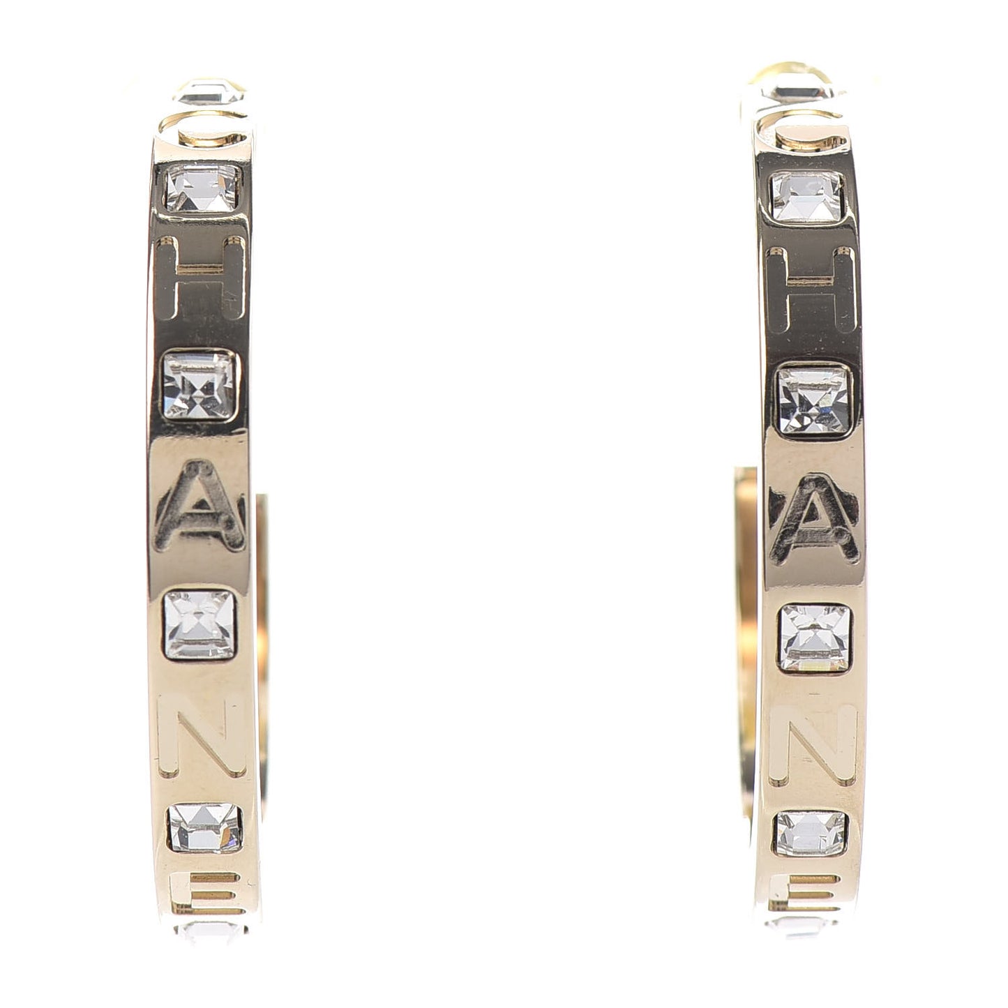 Metal Baguette Crystal Logo CC Hoop Earrings Gold