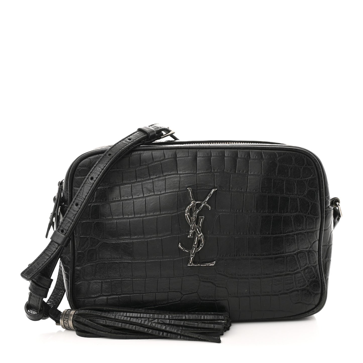Calfskin Crocodile Embossed Monogram Lou Camera Bag Black