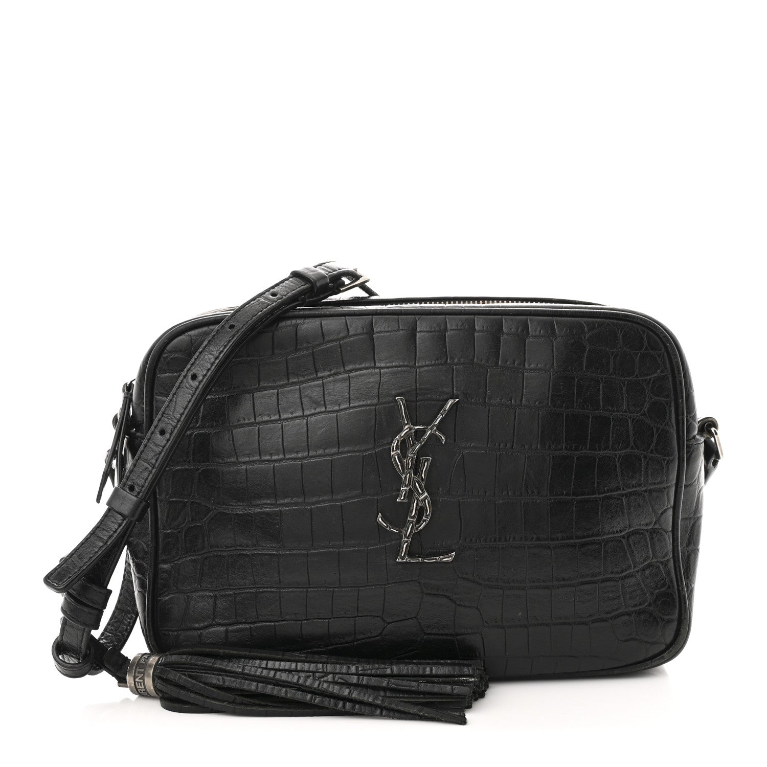 Saint Laurent Calfskin Crocodile Embossed Monogram Lou Camera Bag Black 1 of 10