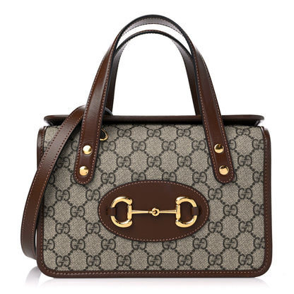 Gucci GG Supreme Monogram Azalea Calfskin Mini Horsebit 1955 Foldover Top Handle Bag Beige Ebony Brown Sugar 1 of 9