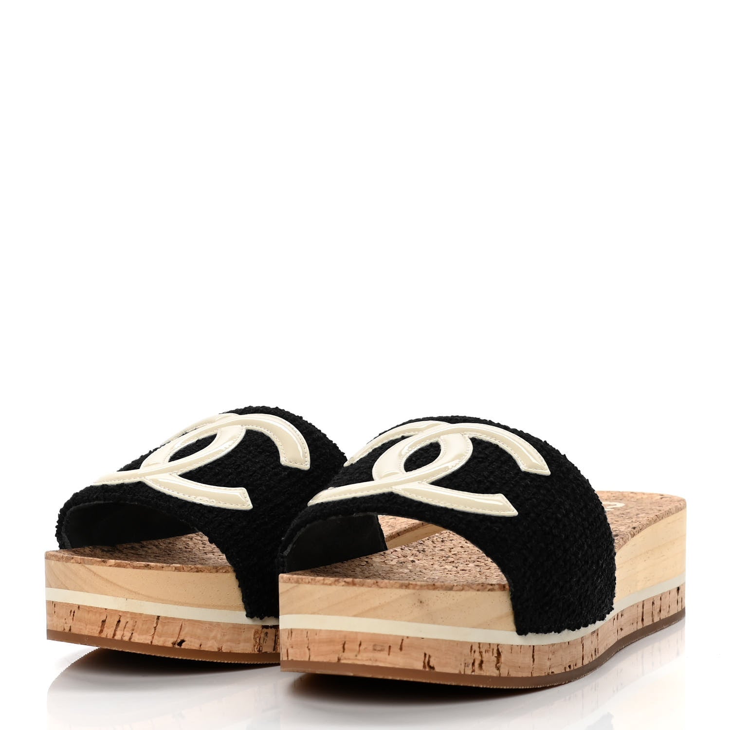 Chanel Tweed Cork CC Mule Sandal 36 Black 3 of 9