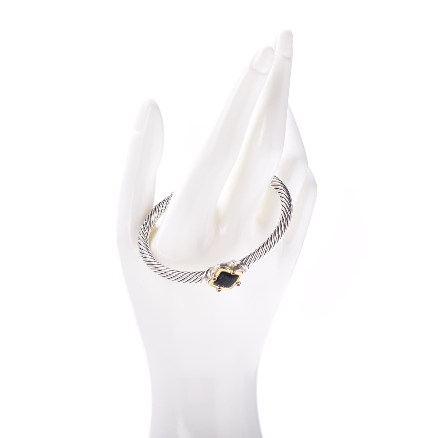 David Yurman Sterling Silver 18K Yellow Gold Black Onyx Ruby Quatrefoil Cable Bracelet 2 of 5