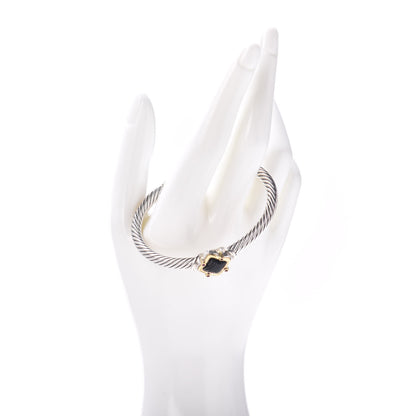 David Yurman Sterling Silver 18K Yellow Gold Black Onyx Ruby Quatrefoil Cable Bracelet 2 of 5