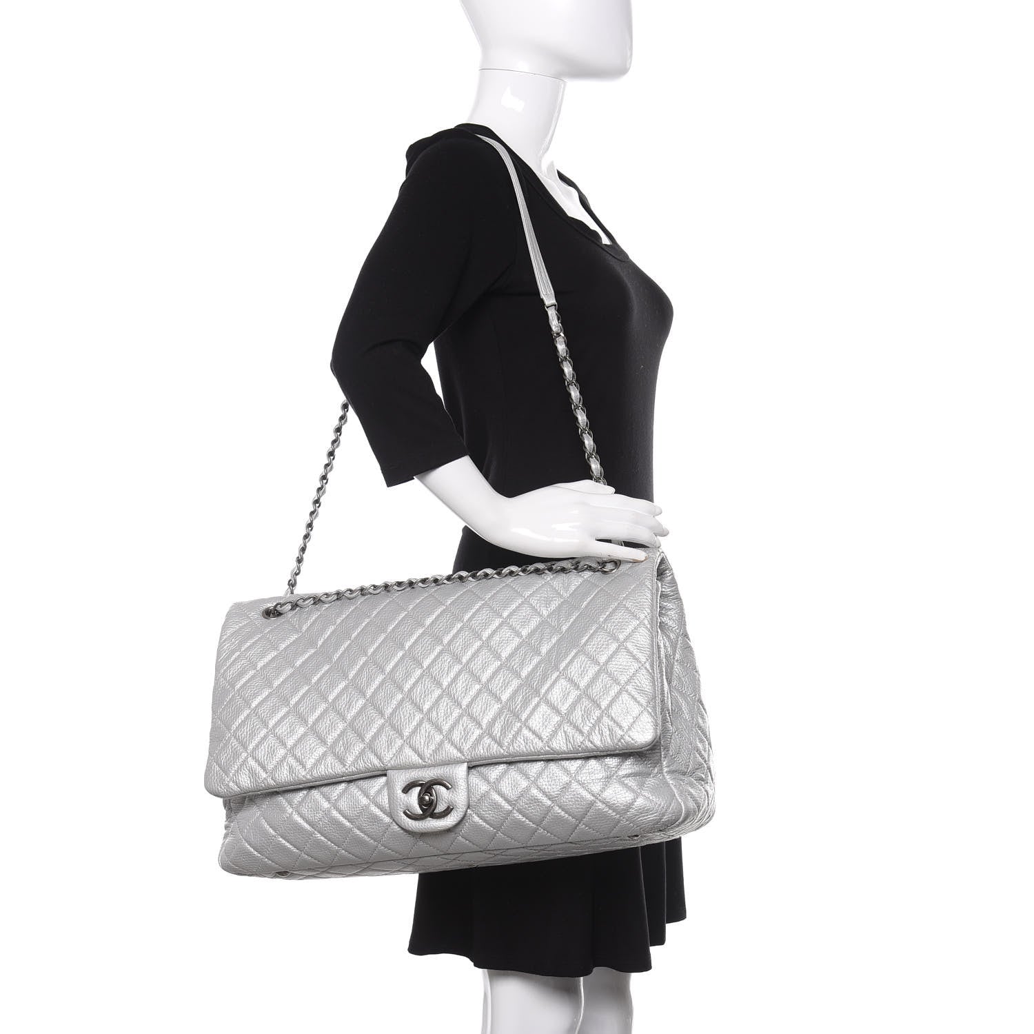 Chanel Metallic Calfskin Quilted XXL Travel Flap Bag Silver 3 of 15