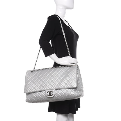 Chanel Metallic Calfskin Quilted XXL Travel Flap Bag Silver 3 of 15