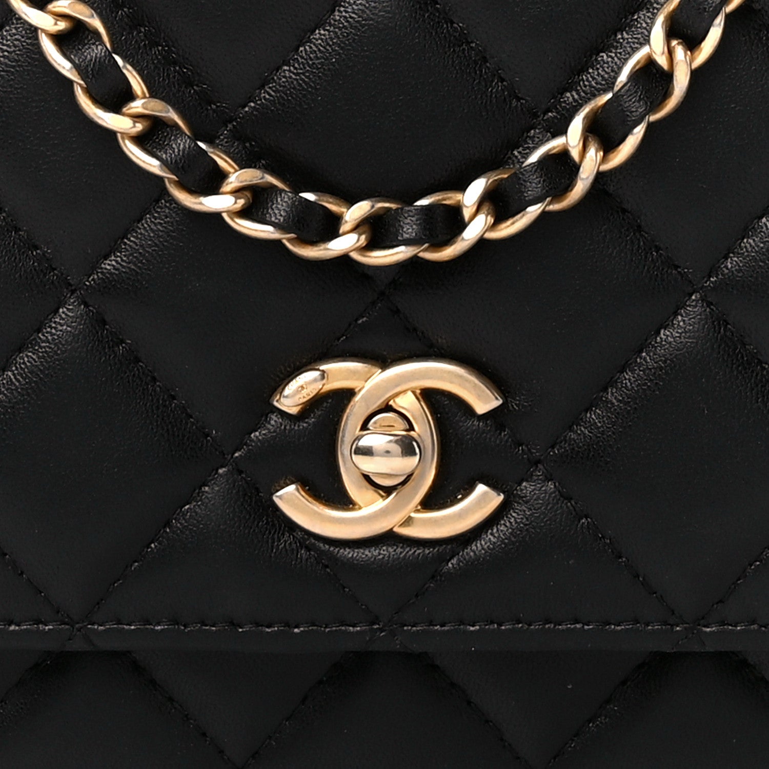Chanel Lambskin Quilted CC Pearl Crush Wallet on Chain WOC Black 11 of 13